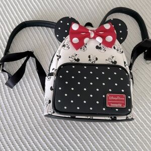 Disney black and white loungefly authentic backpack back white with ears